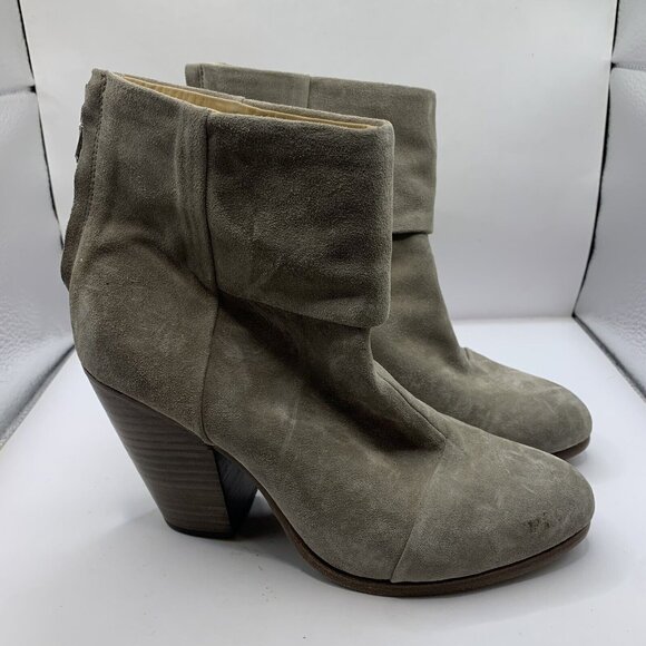 Rag & Bone Newbury Taupe Canvas Size 7 EU 37 Back Zip Ankle Boots Bootie E7 - Picture 1 of 9